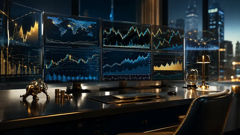A disciplined automated trading workstation operating across multiple market screens.