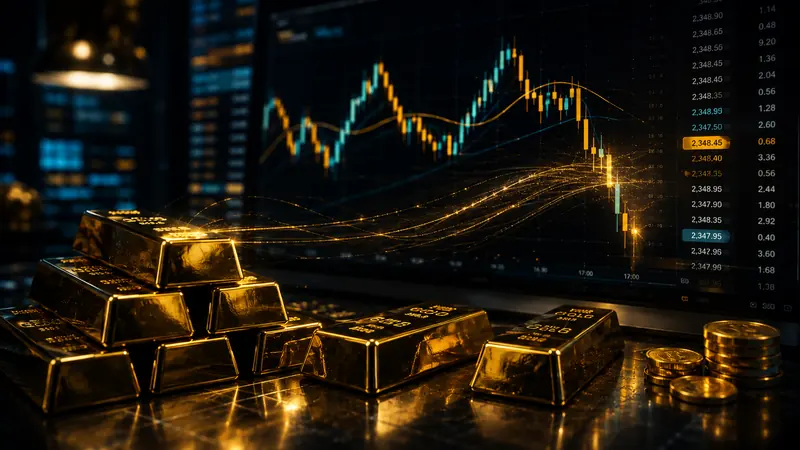 Gold bars and a fast-moving market chart illustrating price movement and execution differences.